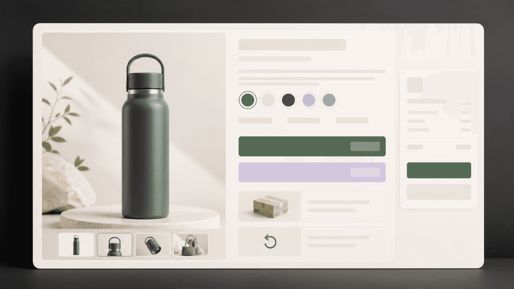 A product page with clear variants, delivery, returns, and checkout cues
