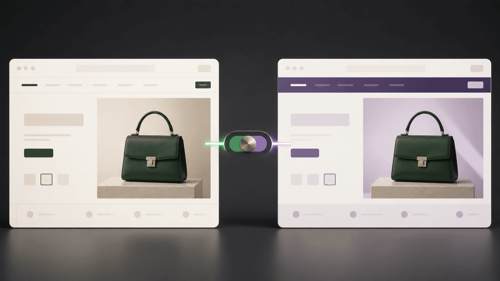 Two storefront designs connected by a controlled rollout switch