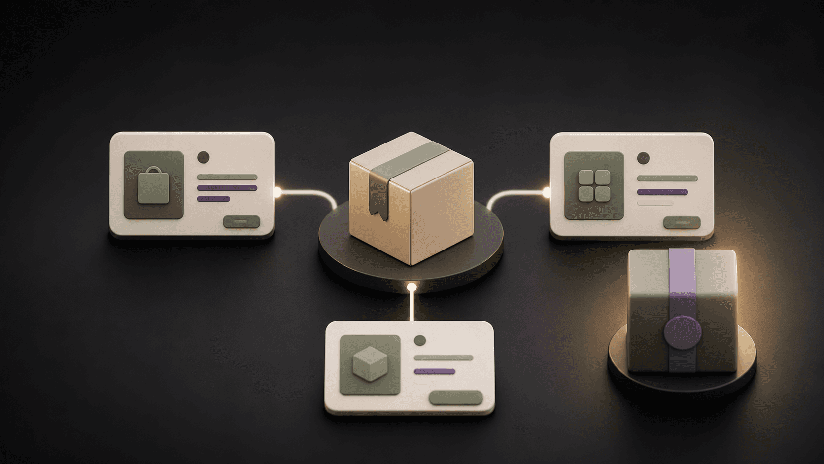 Small commerce workflow modules connected around a package